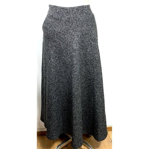 YS HY Skirt Sz L Black White Flecked A-Line Maxi Zip Pockets Lined - Picture 1 of 5
